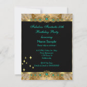 素晴らしい50ジェイドグリーン金ゴールドダマスクバースデーパーティー 招待状 (裏面)