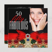 素晴らしい50ジュエルレッドブラックフォトバースデーパーティー 招待状 (正面/裏面)