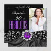 素晴らしい50ゼブラブラックシルクパープルバースデーパーティー 招待状 (正面/裏面)