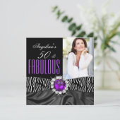 素晴らしい50ゼブラブラックシルクパープルバースデーパーティー 招待状 (スタンド正面)