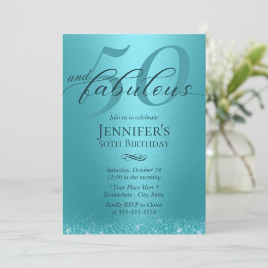 素晴らしい50ターコイズタイポグラフィ50誕生日 招待状 (スタンド正面)