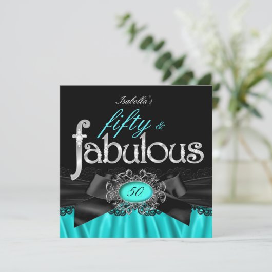 素晴らしい50ティール（緑がかった色）シルクブラックレースバースデーパーティー 招待状 (スタンド正面)