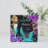 素晴らしい50ティール（緑がかった色）パープルヒール金ゴールドバブルパーティー 招待状 (スタンド正面)