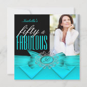 素晴らしい50ティール(緑がかった色)ブラックフォトバースデーパーティー 招待状 (正面)