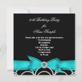 素晴らしい50ティール(緑がかった色)ブルーパールフォトバースデーパーティー 招待状 (裏面)
