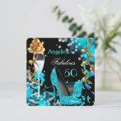 素晴らしい50ティール(緑がかった色)ブルーヒール金ゴールドバブルパーティー 招待状 (スタンド正面)