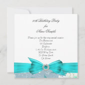 素晴らしい50ティール（緑がかった色）ブルーフローラ誕生日パーティー2 招待状 (裏面)