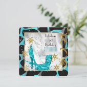 素晴らしい50ティール（緑がかった色）白黒ワイルドバースデーパーティー 招待状 (スタンド正面)