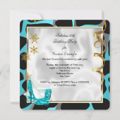 素晴らしい50ティール（緑がかった色）白黒ワイルドバースデーパーティー 招待状 (裏面)