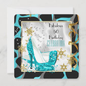 素晴らしい50ティール（緑がかった色）白黒ワイルドバースデーパーティー 招待状 (正面)