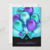 素晴らしい50ティール(緑がかった色)紫ブラックバルーンパーティー 招待状 (正面)