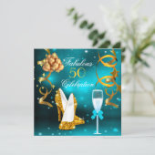 素晴らしい50ティール（緑がかった色）金ゴールドハイヒールシャンパンパーティー 招待状 (スタンド正面)