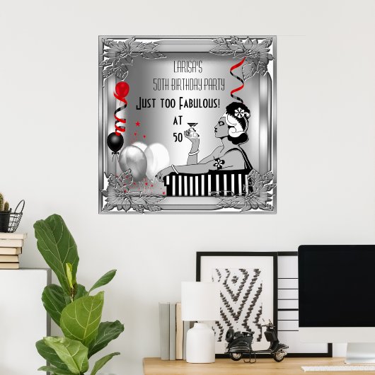 素晴らしい50ディバアールデコ誕生日バナーレッド ポスター (ホームオフィス)