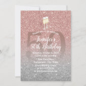 素晴らしい50バラ金ゴールド&シルバーグリッター誕生日 招待状 (正面)