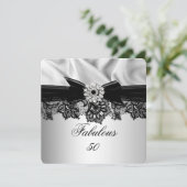 素晴らしい50パーティーエレガントシルバーブラックシルクジュエル 招待状 (スタンド正面)