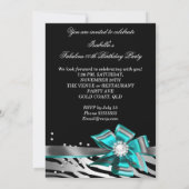 素晴らしい50パーティーティール（緑がかった色）ゼブラブラックシルバーパール 招待状 (裏面)