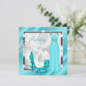 素晴らしい50パーティーティール（緑がかった色）ブルーシルバードレスヒールS10 招待状 (スタンド正面)