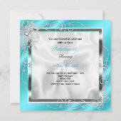 素晴らしい50パーティーティール（緑がかった色）ブルーシルバードレスヒールS10 招待状 (裏面)