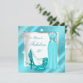 素晴らしい50パーティーティール（緑がかった色）ブルーシルバードレスヒールS11 招待状 (スタンド正面)