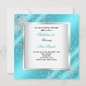 素晴らしい50パーティーティール（緑がかった色）ブルーシルバードレスヒールS11 招待状 (裏面)