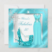 素晴らしい50パーティーティール（緑がかった色）ブルーシルバードレスヒールS11 招待状 (正面)