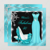 素晴らしい50パーティーティール（緑がかった色）ブルーシルバードレスヒールS12 招待状 (正面/裏面)