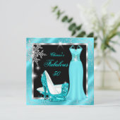 素晴らしい50パーティーティール（緑がかった色）ブルーシルバードレスヒールS12 招待状 (スタンド正面)