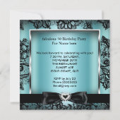 素晴らしい50パーティーティール(緑がかった色)ブルーダマスクブラックレース 招待状 (裏面)