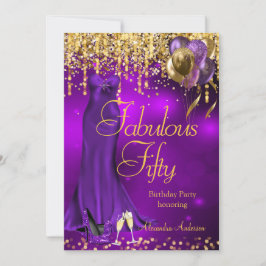素晴らしい50パーティーパープルグリッター金ゴールドハイトドレス 招待状