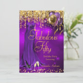 素晴らしい50パーティーパープルグリッター金ゴールドハイトドレス 招待状 (スタンド正面)