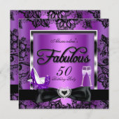 素晴らしい50パーティーパープルシャンパンハイヒール 招待状 (正面/裏面)