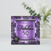 素晴らしい50パーティーパープルダマスブラックレースパール 招待状 (スタンド正面)