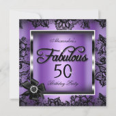 素晴らしい50パーティーパープルダマスブラックレースパール 招待状 (正面)