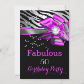 素晴らしい50パーティーピンクゼブラブラックシルバーパール 招待状 (正面)