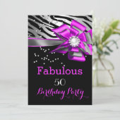 素晴らしい50パーティーピンクゼブラブラックシルバーパール 招待状 (スタンド正面)