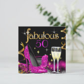 素晴らしい50パーティーピンクハイヒール金ゴールドブラック 招待状 (スタンド正面)