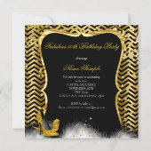 素晴らしい50パーティーブラック金ゴールドシェブロンシャンパン 招待状 (裏面)