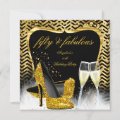 素晴らしい50パーティーブラック金ゴールドシェブロンシャンパン 招待状 (正面)