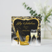 素晴らしい50パーティーブラック金ゴールドシャンパンハイヒール 招待状 (スタンド正面)