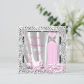 素晴らしい50パーティーライトピンクシルバースノーフレーク 招待状 (スタンド正面)