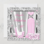 素晴らしい50パーティーライトピンクシルバースノーフレーク 招待状 (正面)