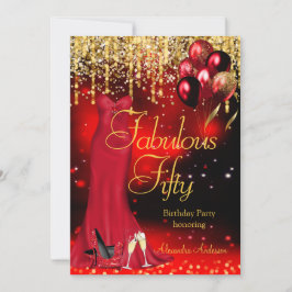 素晴らしい50パーティーレッドグリッター金ゴールドヒールのドレス 招待状
