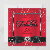 素晴らしい50パーティーレッドシルバースターズブラック 招待状 (正面)