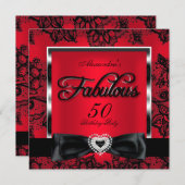 素晴らしい50パーティーレッドダマスクブラックレース 招待状 (正面/裏面)