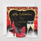 素晴らしい50パーティーレッド金ゴールドシャンパーニュグリッターヒール 招待状 (正面)