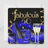 素晴らしい50パーティー王室のブルーハイヒール金ゴールドブラック 招待状 (正面)