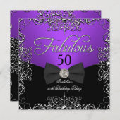 素晴らしい50パープルエレガントな誕生日パーティー 招待状 (正面/裏面)