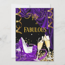 素晴らしい50パープルシャンパンヒール誕生日パーティー 招待状