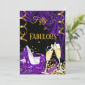 素晴らしい50パープルシャンパンヒール誕生日パーティー 招待状 (スタンド正面)