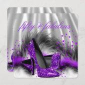 素晴らしい50パープルシルバーハイヒール誕生日パーティー 招待状 (正面/裏面)